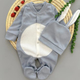 سرهمی و کلاه نوزادی طرح خرگوشی پوم دار | مناسب عکاسی نوزاد و ماهگرد