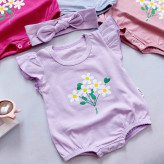 رامپر نوزادی دخترانه طرح گل با هدبند، لباس بهاره پنبه ای سایز 0 تا 8 ماه