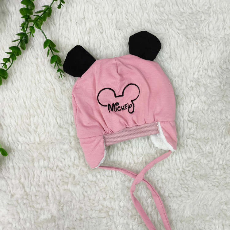 کلاه نوزادی میکی موس پوم دار خزدار مناسب 3 ماه تا 1 سال | پاییز و زمستان