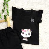 تاپ شلوارک مشکی طرح پاندا دخترانه نخی خنک تابستانی مناسب 1 تا 3 سال