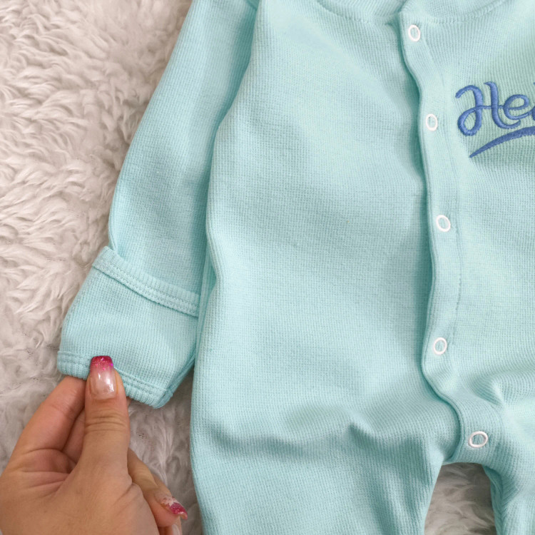 سرهمی کبریتی نوزاد Hello، جنس پنبه، دستکش دار، سایز 3 تا 9 ماه