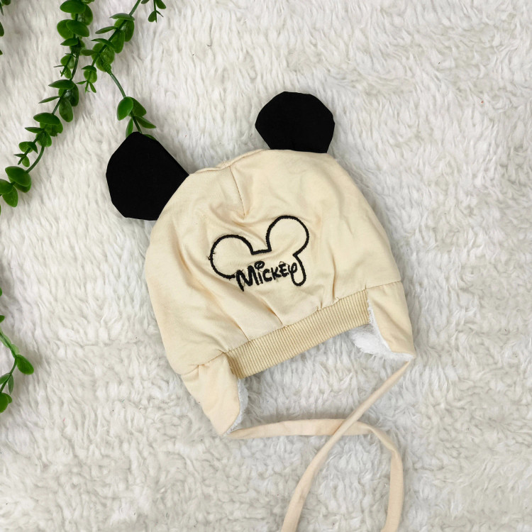 کلاه نوزادی میکی موس پوم دار خزدار مناسب 3 ماه تا 1 سال | پاییز و زمستان