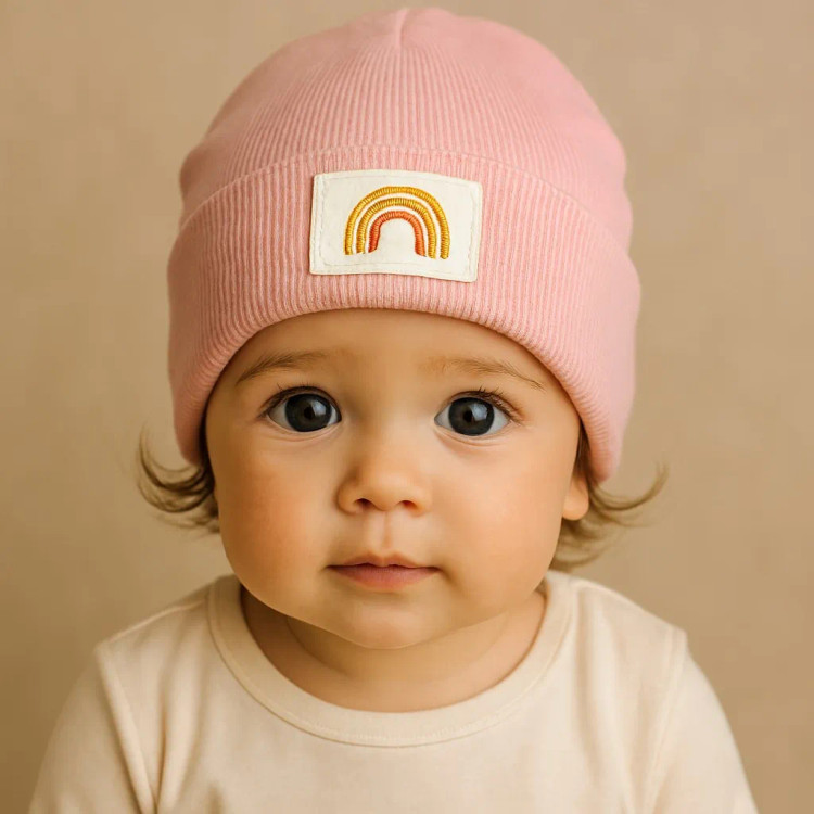 کلاه نوزادی طرح رنگین کمان | جنس کبریتی | مناسب 3 ماه تا 2 سال