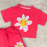 ست تیشرت و شورتک نخی طرح بابونه دخترانه و پسرانه خندان