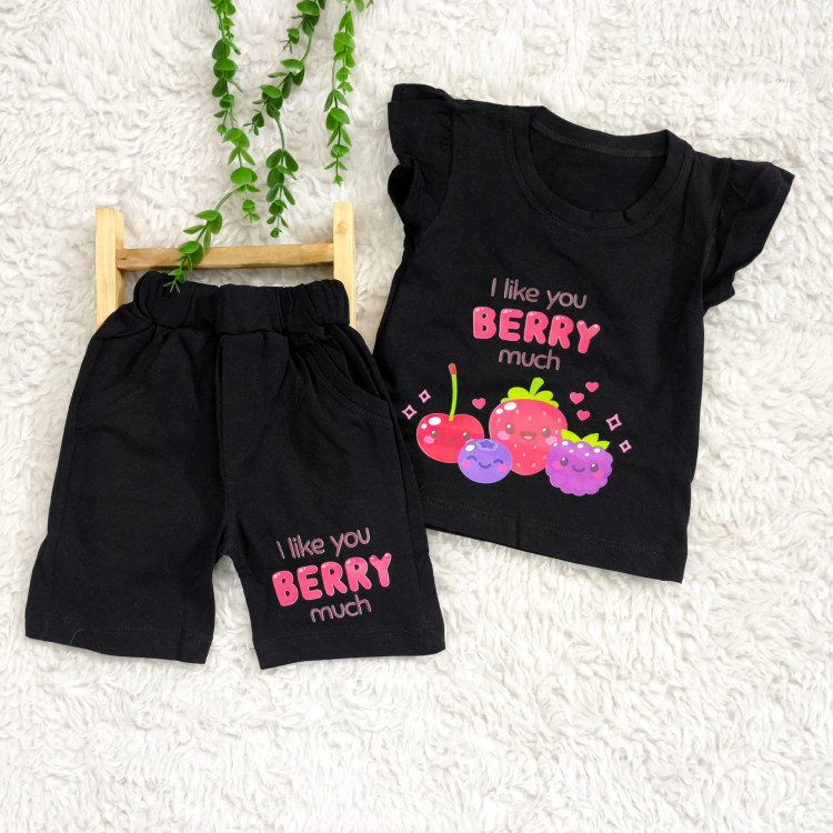 ست تاپ و شلوارک بچگانه طرح بری مشکی پنبه سوپر