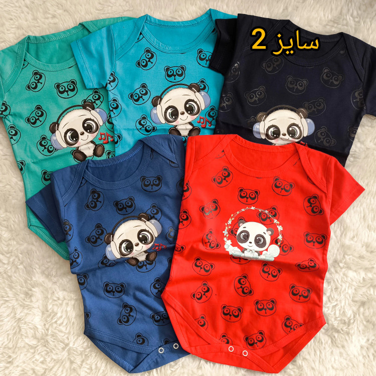 بادی نوزادی آستین کوتاه طرح پاندا | پنبه سوپر | 6 رنگ | 3 تا 12 ماه