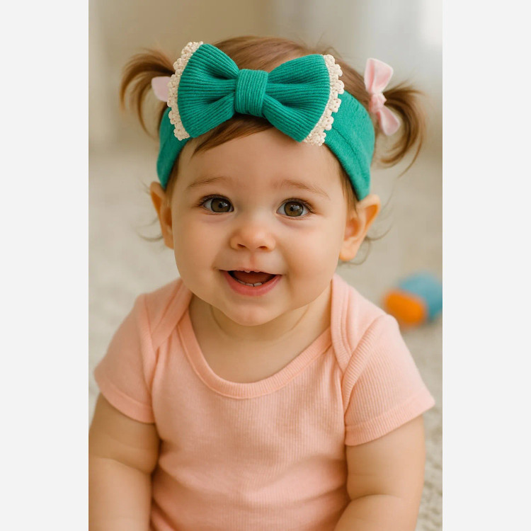 هدبند نوزادی دخترانه پاپیونی کبریتی طرح دار مناسب تا 3 سال