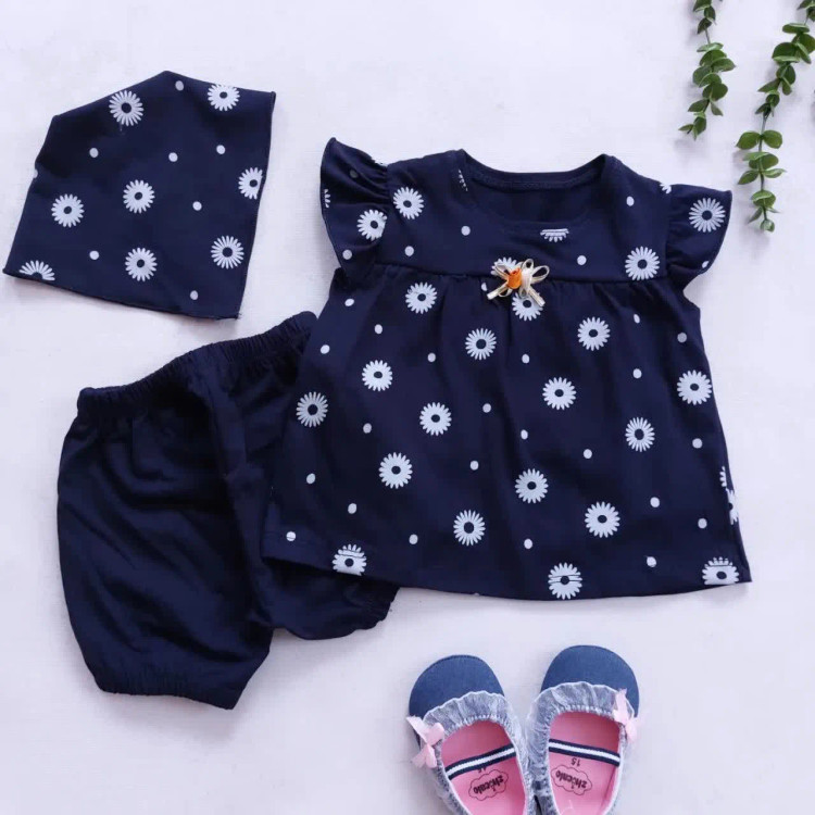 ست بلوز شورت و هدبند نوزادی طرح بابونه | لباس راحتی دخترانه پنبه ای