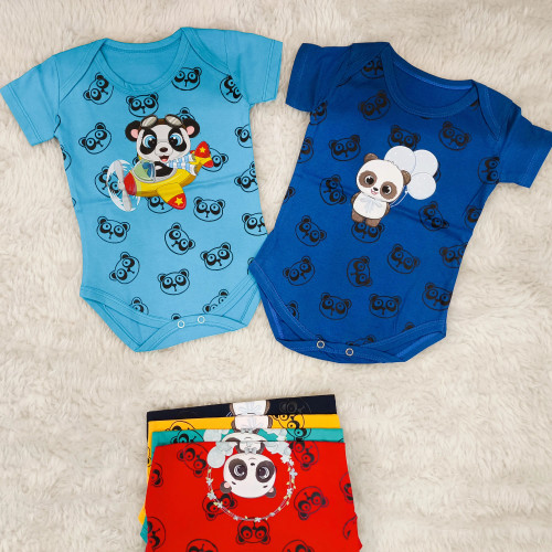 بادی نوزادی آستین کوتاه طرح پاندا | پنبه سوپر | 6 رنگ | 3 تا 12 ماه