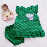 ست سارافون و شورت دخترانه طرح گربه خالدار نخی خنک