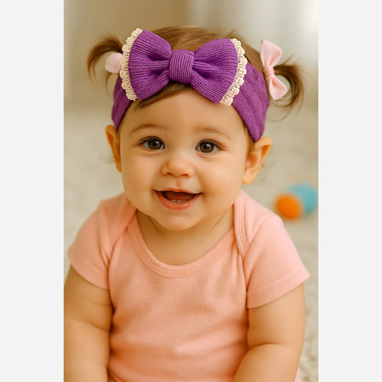 هدبند نوزادی دخترانه پاپیونی کبریتی طرح دار مناسب تا 3 سال