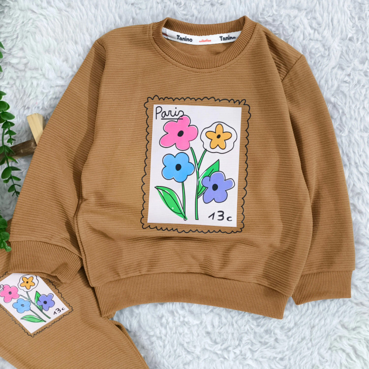 بلوز شلوار دخترانه طرح گل پاریس جنس پنبه نرم و لطیف مناسب 2 تا 4 سال