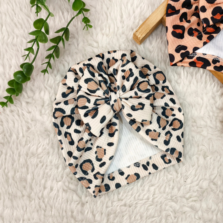 توربان نوزاد دخترانه طرح پلنگی کبریتی | مناسب 2 ماه تا 2 سال