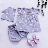 ست بلوز شورت و هدبند نوزادی طرح بابونه | لباس راحتی دخترانه پنبه ای