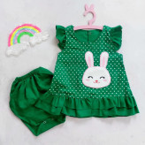 سارافون و شورت دخترانه طرح خرگوش | لباس تابستانی نخی خنک | مناسب 1 تا 3 سال