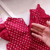 سارافون و شورت نوزادی دخترانه طرح خال خالی جنس کتان نخ درجه یک