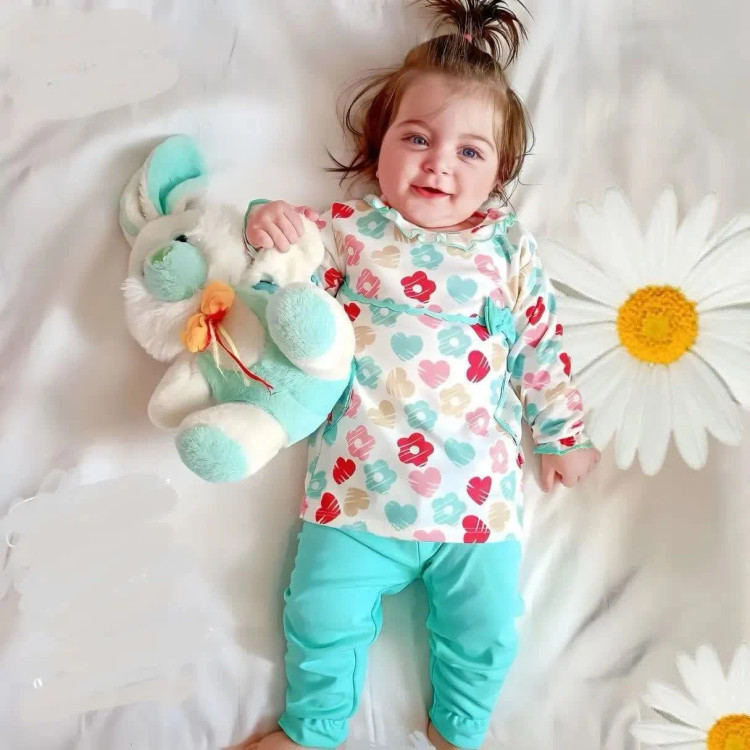 بلوز شلوار نوزادی طرح شکوفه و قلب | لباس راحتی دخترانه پنبه ای