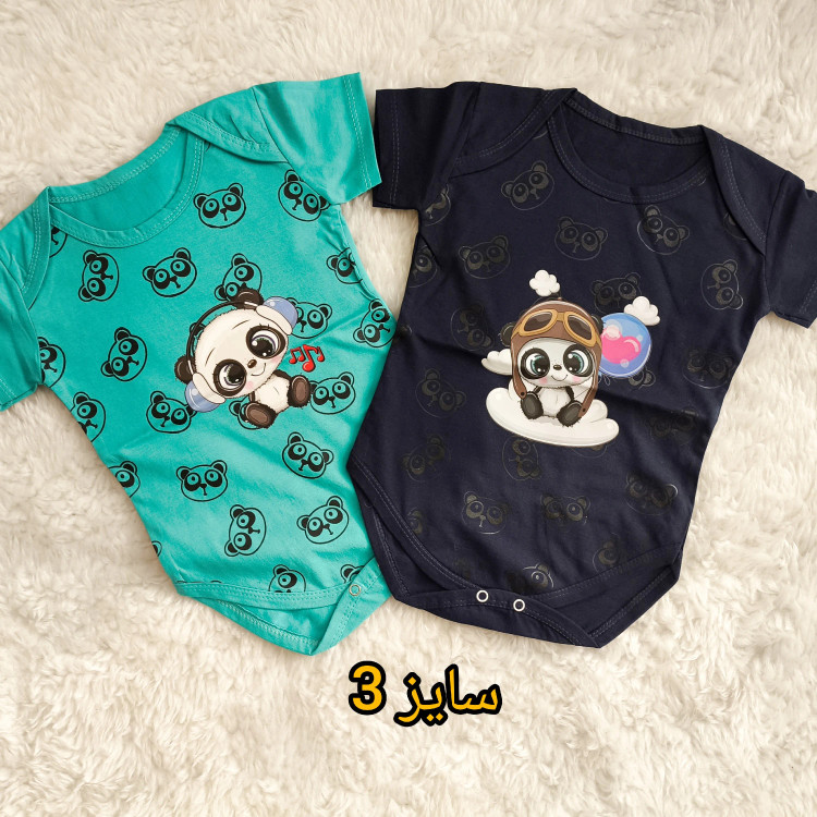 بادی نوزادی آستین کوتاه طرح پاندا | پنبه سوپر | 6 رنگ | 3 تا 12 ماه