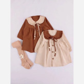 پیراهن کتان دخترانه یقه ب ببری آستین بلند مناسب 6 ماه تا 3 سال