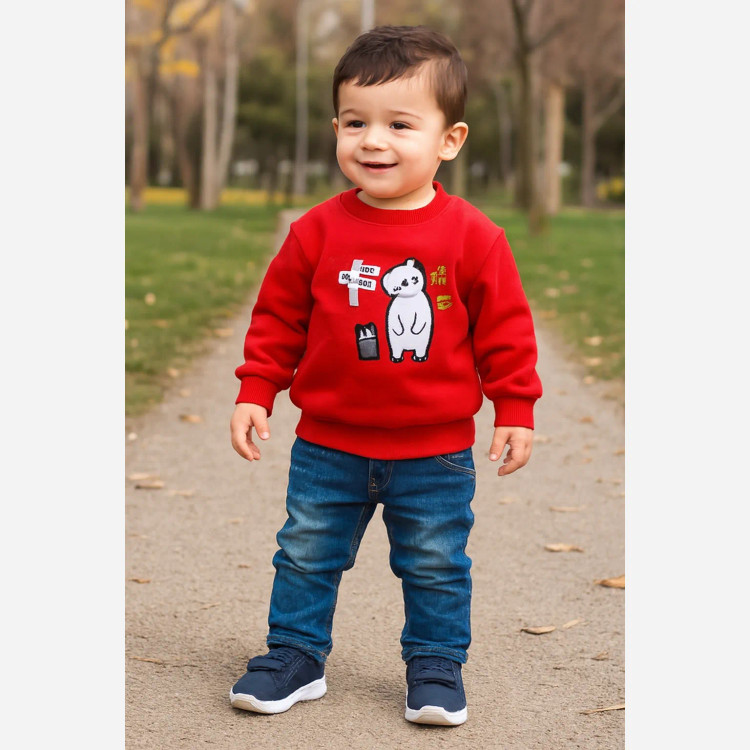 بلوز پسرانه طرح خرس و پنگوئن | دورس پنبه گلدوزی شده | مناسب 1 تا 3 سال