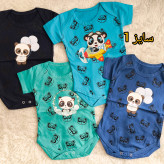 بادی نوزادی آستین کوتاه طرح پاندا | پنبه سوپر | 6 رنگ | 3 تا 12 ماه