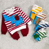 بلوز شلوار پسرانه طرح فیل راه راه نخی پنبه دورس مناسب 1 تا 4 سال