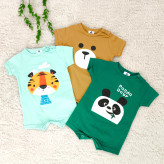 رامپر نوزادی آستین کوتاه طرح حیوانات بامزه | جنس پنبه اعلا | مناسب 6 تا 36 ماه