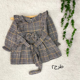 پیراهن کشمیر چهارخانه دخترانه پاپیونی مناسب 1 تا 4 سال