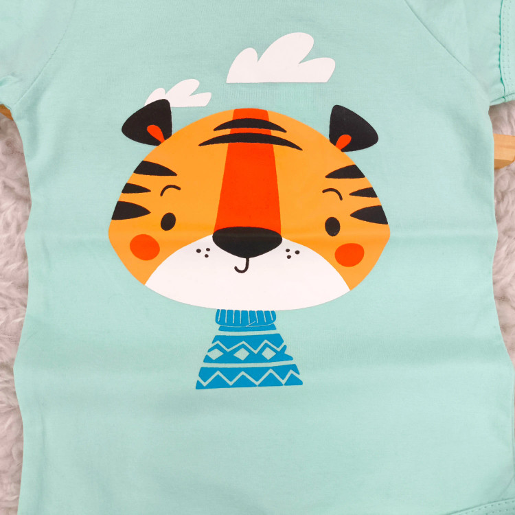 رامپر نوزادی آستین کوتاه طرح حیوانات بامزه | جنس پنبه اعلا | مناسب 6 تا 36 ماه