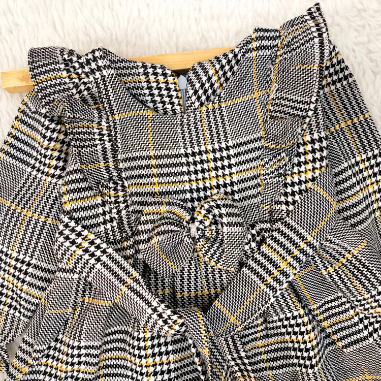 پیراهن کشمیر چهارخانه دخترانه پاپیونی مناسب 1 تا 4 سال