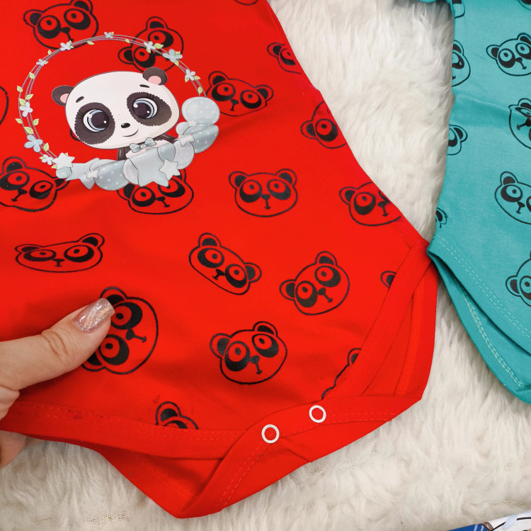 بادی نوزادی آستین کوتاه طرح پاندا | پنبه سوپر | 6 رنگ | 3 تا 12 ماه