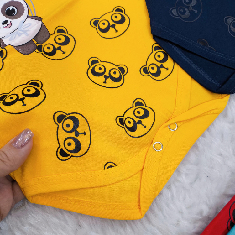 بادی نوزادی آستین کوتاه طرح پاندا | پنبه سوپر | 6 رنگ | 3 تا 12 ماه