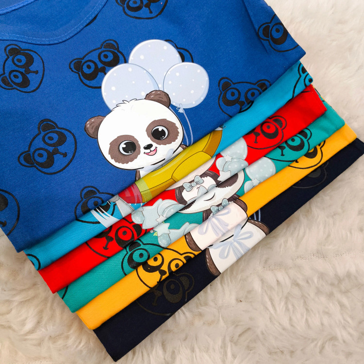 بادی نوزادی آستین کوتاه طرح پاندا | پنبه سوپر | 6 رنگ | 3 تا 12 ماه