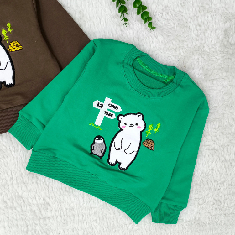 بلوز پسرانه طرح خرس و پنگوئن | دورس پنبه گلدوزی شده | مناسب 1 تا 3 سال