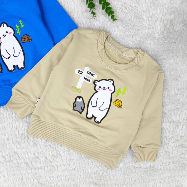بلوز پسرانه طرح خرس و پنگوئن | دورس پنبه گلدوزی شده | مناسب 1 تا 3 سال