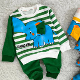 بلوز شلوار پسرانه طرح فیل راه راه نخی پنبه دورس مناسب 1 تا 4 سال