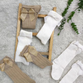 جوراب نخی نیم ساق دخترانه طرح گندمی با پاپیون (مناسب 6 ماه تا 6 سال)