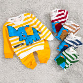 بلوز شلوار پسرانه طرح فیل راه راه نخی پنبه دورس مناسب 1 تا 4 سال