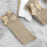 جوراب نخی نیم ساق دخترانه طرح گندمی با پاپیون (مناسب 6 ماه تا 6 سال)