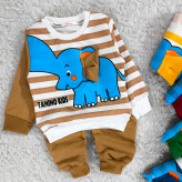 بلوز شلوار پسرانه طرح فیل راه راه نخی پنبه دورس مناسب 1 تا 4 سال