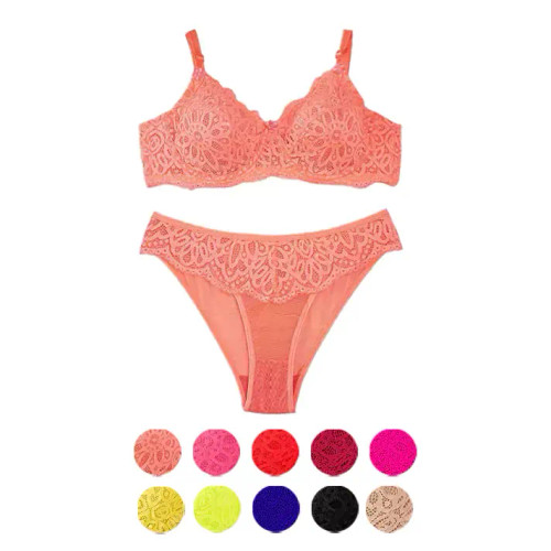 ست لباس زیر زنانه گیپور فنردار کاپ B | ست شورت و سوتین طرح دار شیک