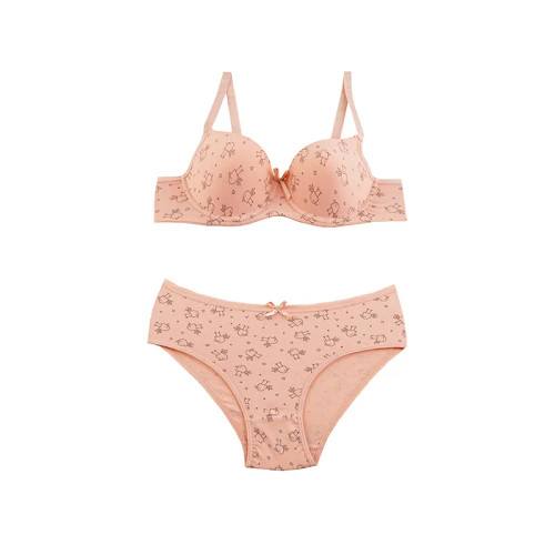 ست لباس زیر زنانه نخی طرح دار اسفنجی فنردار شورت اسلیپ