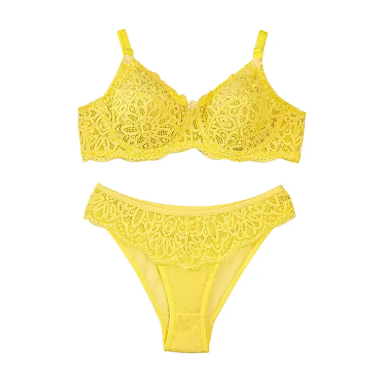 ست لباس زیر زنانه گیپور فنردار کاپ B | ست شورت و سوتین طرح دار شیک