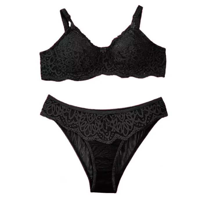 ست لباس زیر زنانه گیپور فنردار کاپ B | ست شورت و سوتین طرح دار شیک