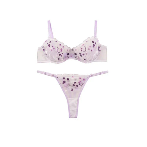 ست لباس زیر زنانه فانتزی طرح گل تورگاز بکلس فنردار