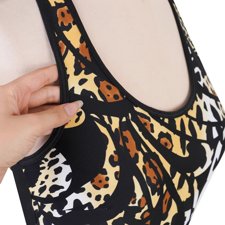 مایو زنانه یک تکه طرح پلنگی استرچ ضد کلر بند ضربدری کاپ دار