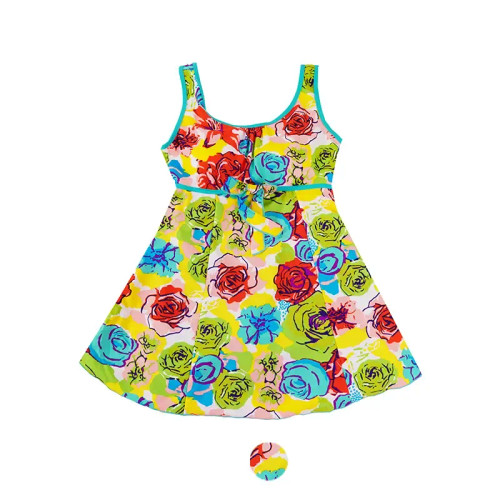 مایو دخترانه طرح گلدار پادار کاپ دار سایز 3XL