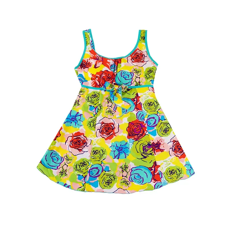 مایو دخترانه طرح گلدار پادار کاپ دار سایز 3XL