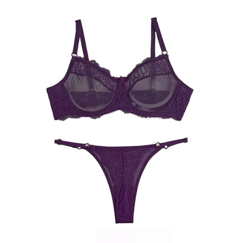 ست لباس زیر زنانه حریر و دانتل مدل لامبادا (سوتین و شورت)
