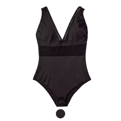 مایو زنانه شیک طرح دار با کاپ نازک و جنس استرج و تور مدل اسلیپ